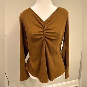 Women’s Old Navy Brown Long Sleeve Cinched Front Rib Knit Top- NWT 2X